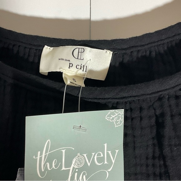 P Cill Black Tank Top w/Adjustable Button Wide Ruffle Straps & Flowing Bodice SM - Picture 4 of 16